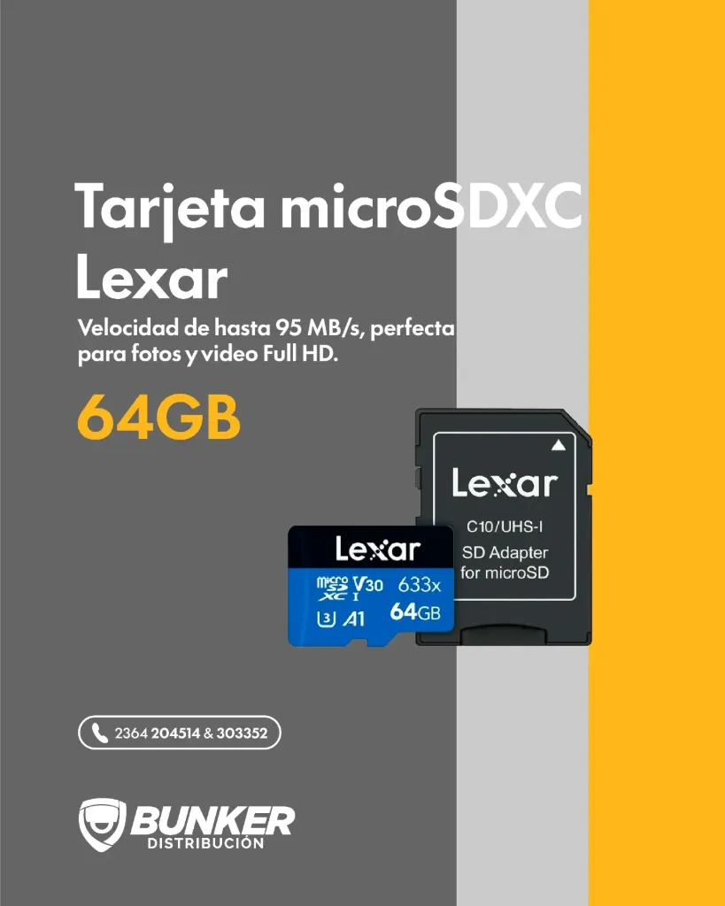 [LEXMSD633X64HK] Tarjeta microSDXC Lexar 633x 64GB UHS-I C10 sin adaptador